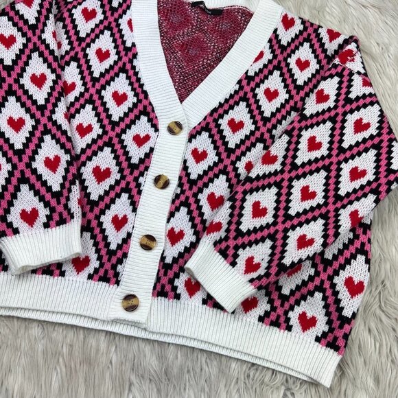 Simplee Women's Geometric Heart Print Button Front Cardigan - Picture 2 of 8